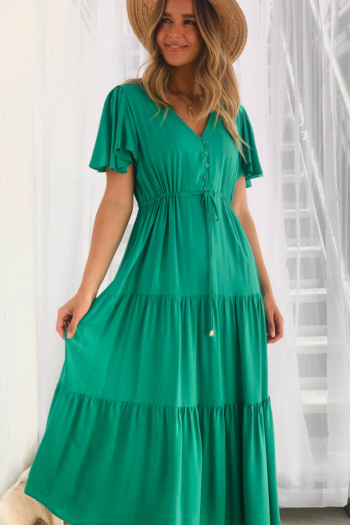 Santorini Short Sleeve Midi Dress in Green