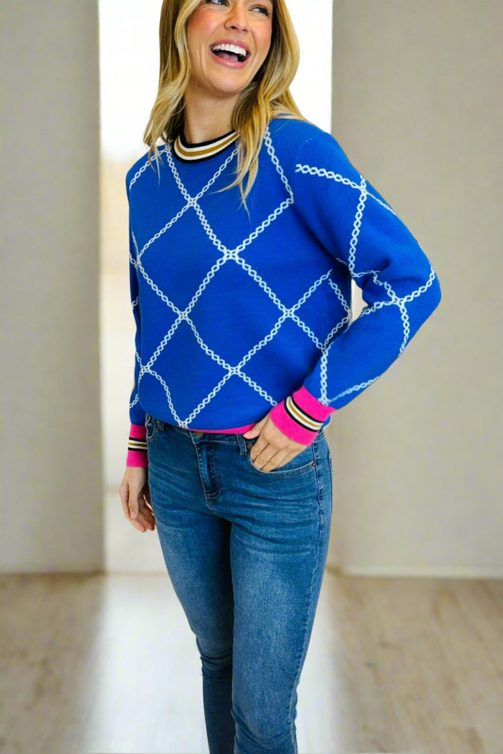 Milly Knit Top in Blue Print