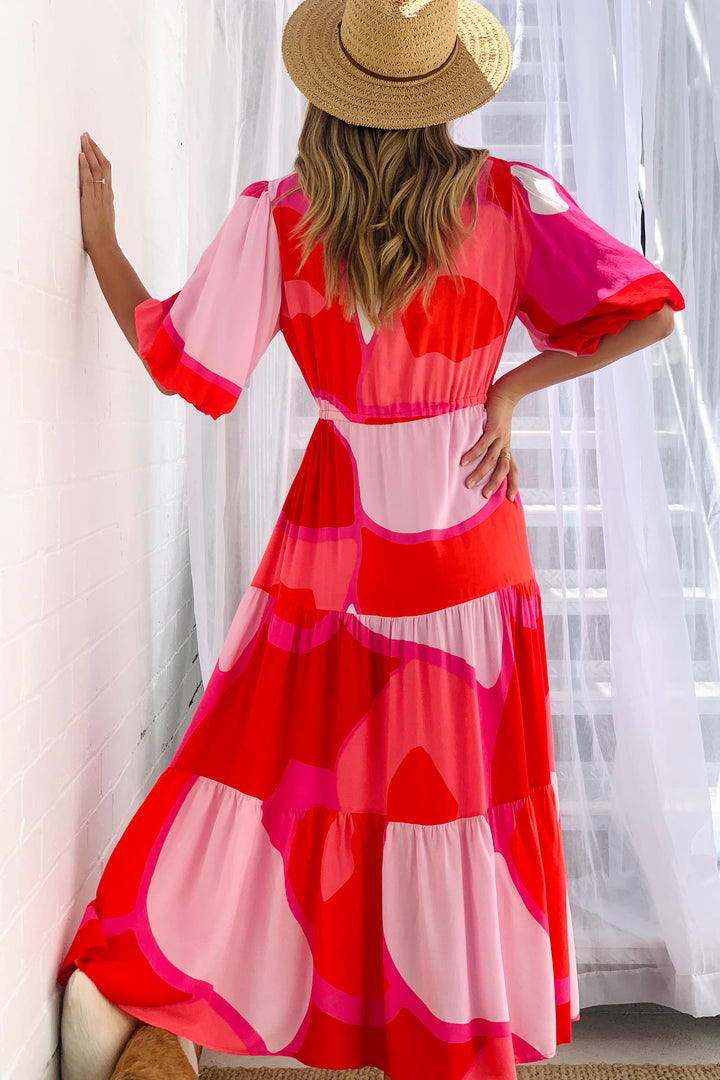 Amalfi Midi Dress in Red and Pink Tones