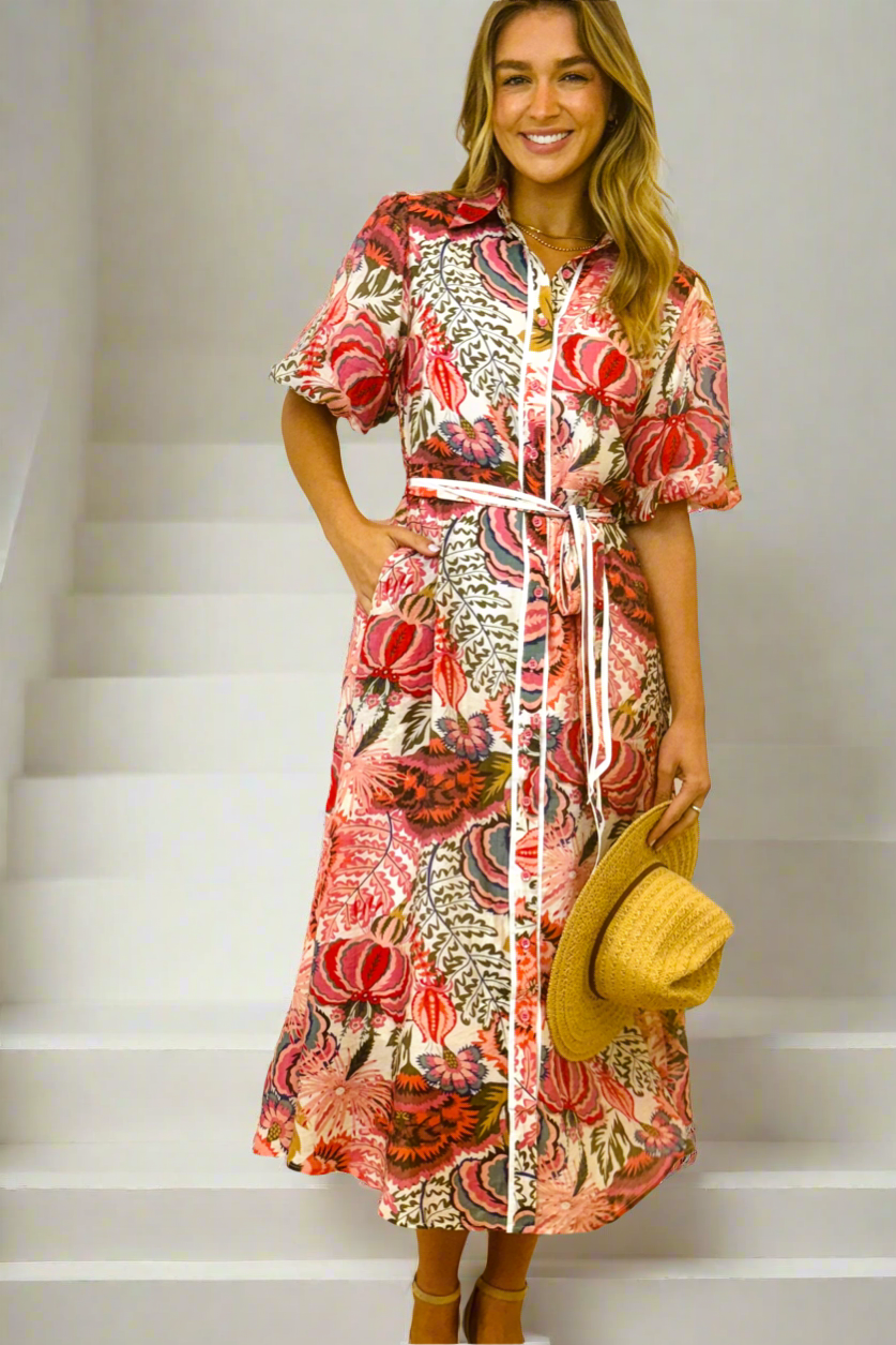 Leah Floral Print Shirt Dress