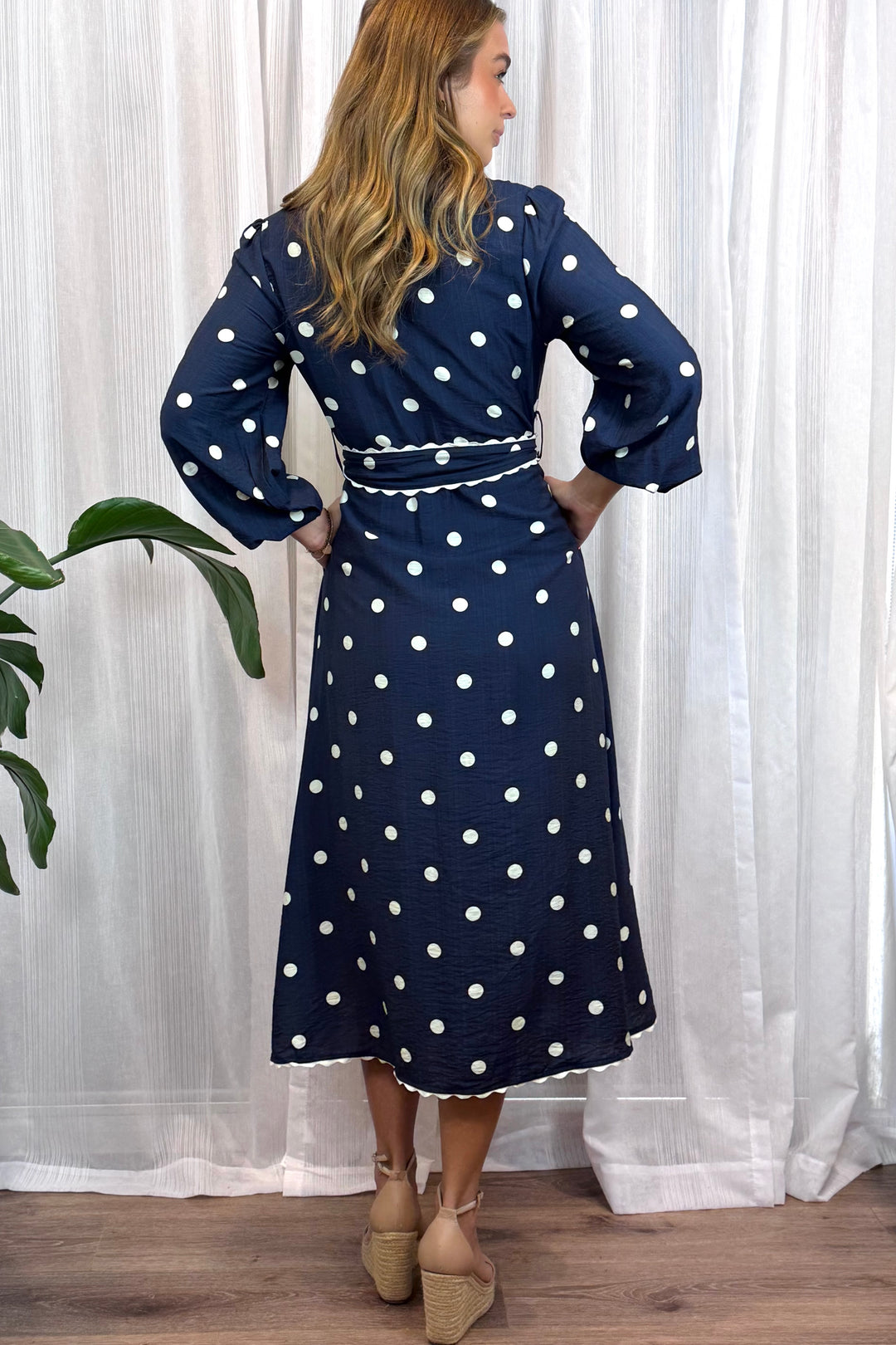 Shyla Polka Dot Long Sleeve in Navy