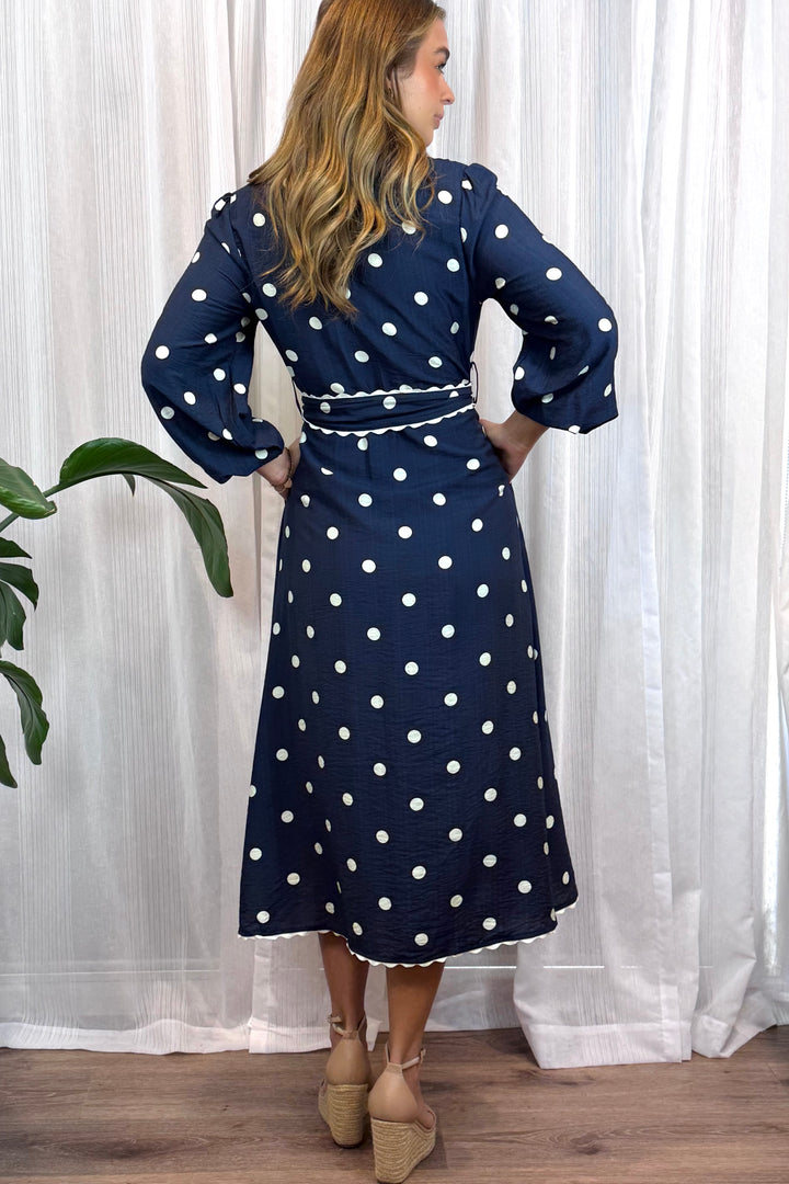 Shyla Polka Dot Long Sleeve in Navy