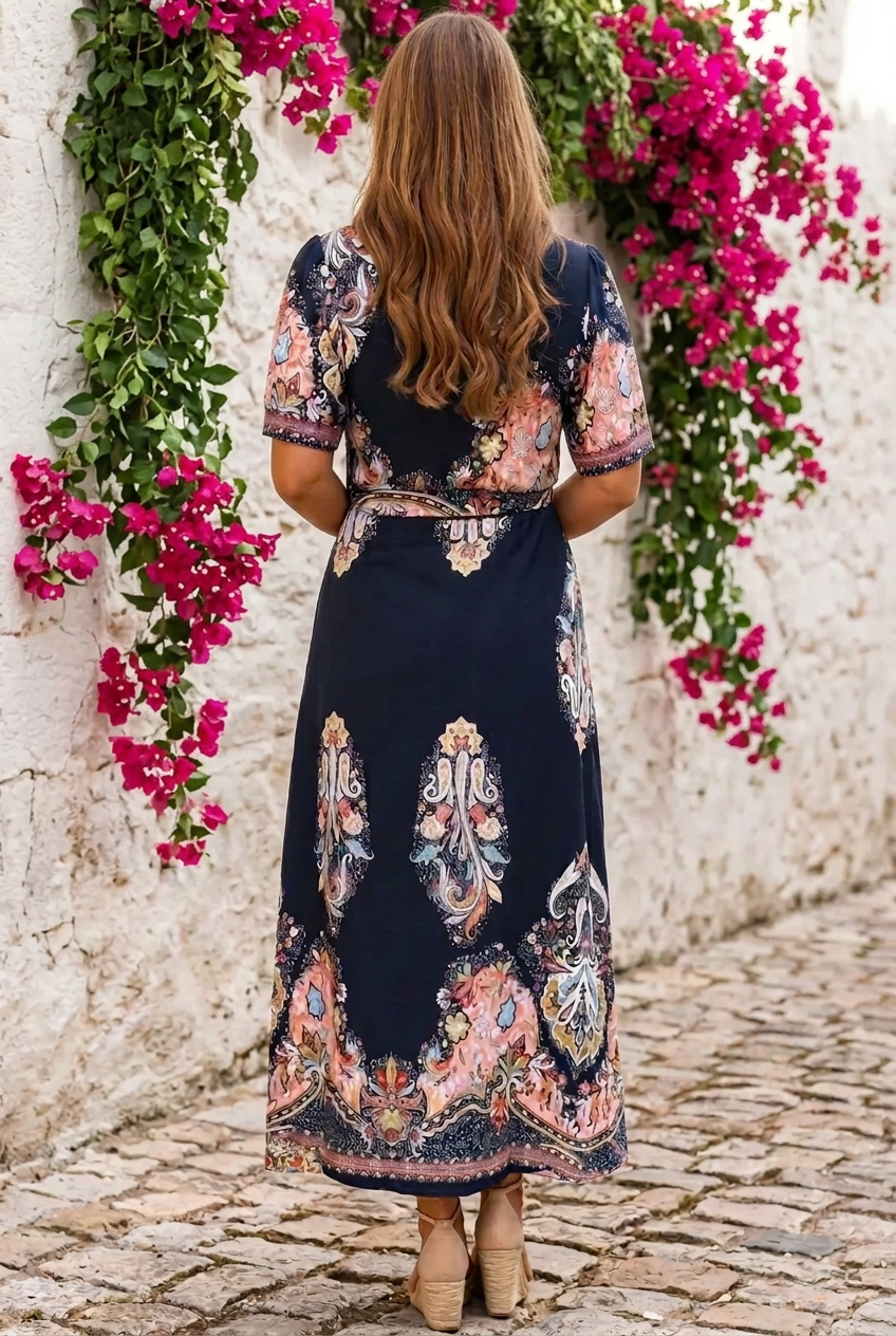 Gidget Embroidered Print Dress in Black
