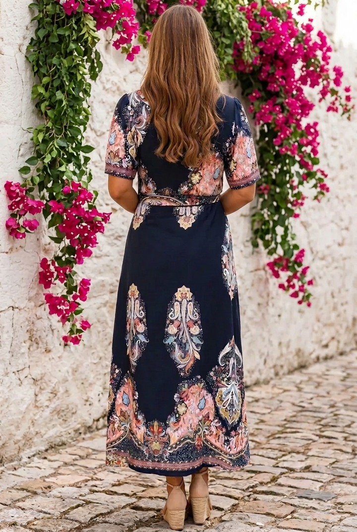 Gidget Embroidered Print Dress in Black