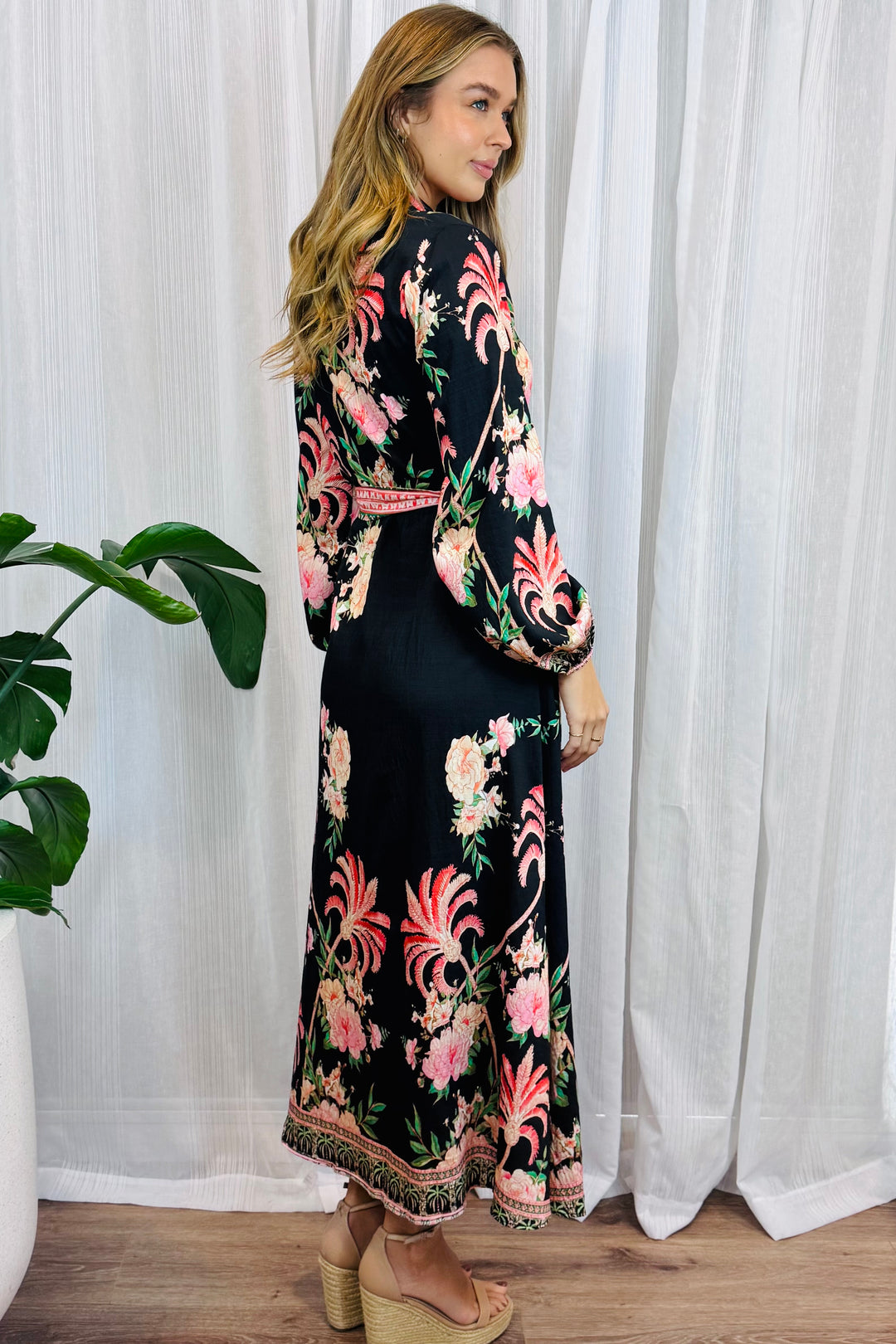 Maddison Palm Print Dress in Long Sleeve