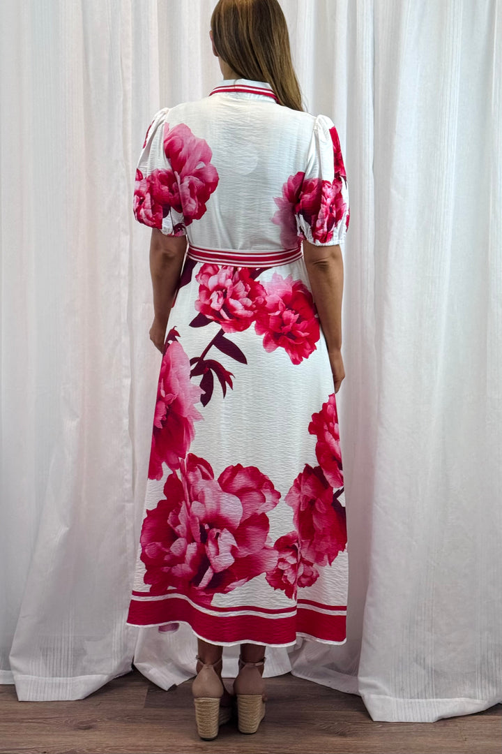 Natalia Maxi Dress in White Red and Pink Print