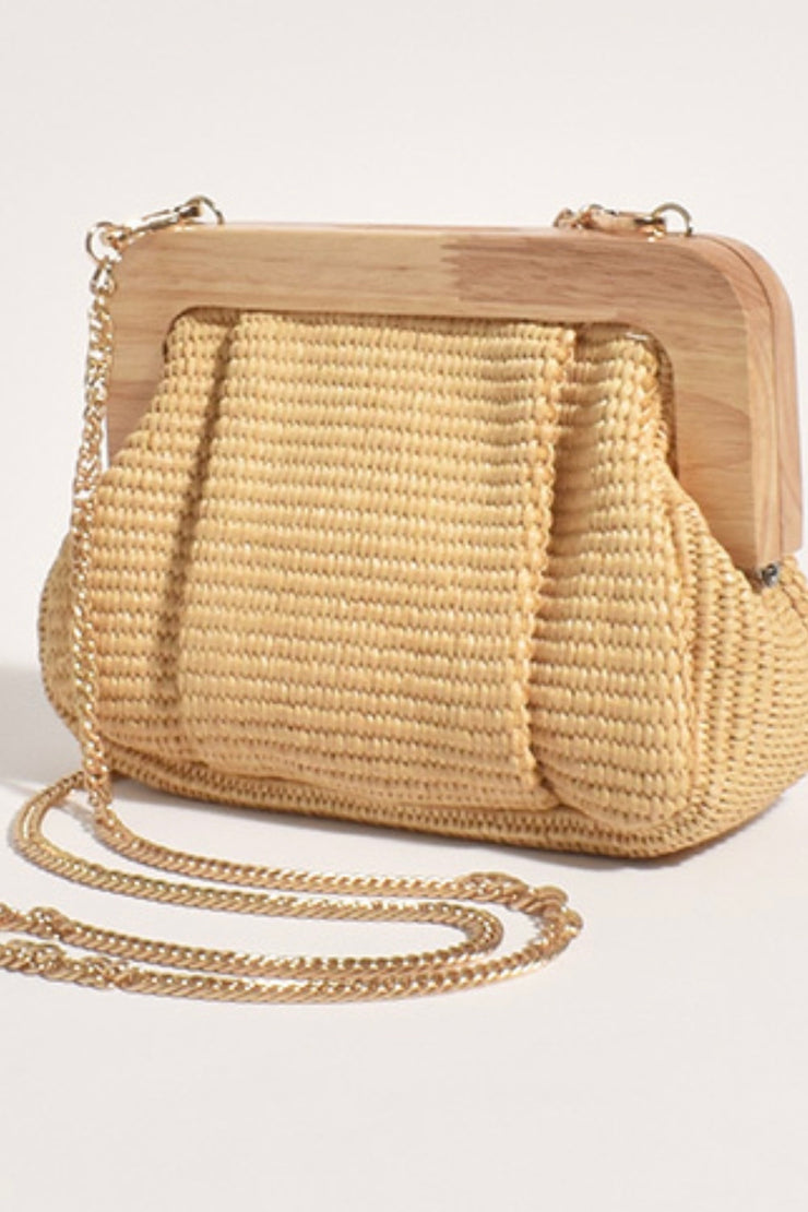 Lou Lou Rattan Bag Small Size with Gold Long Cross Body Chain