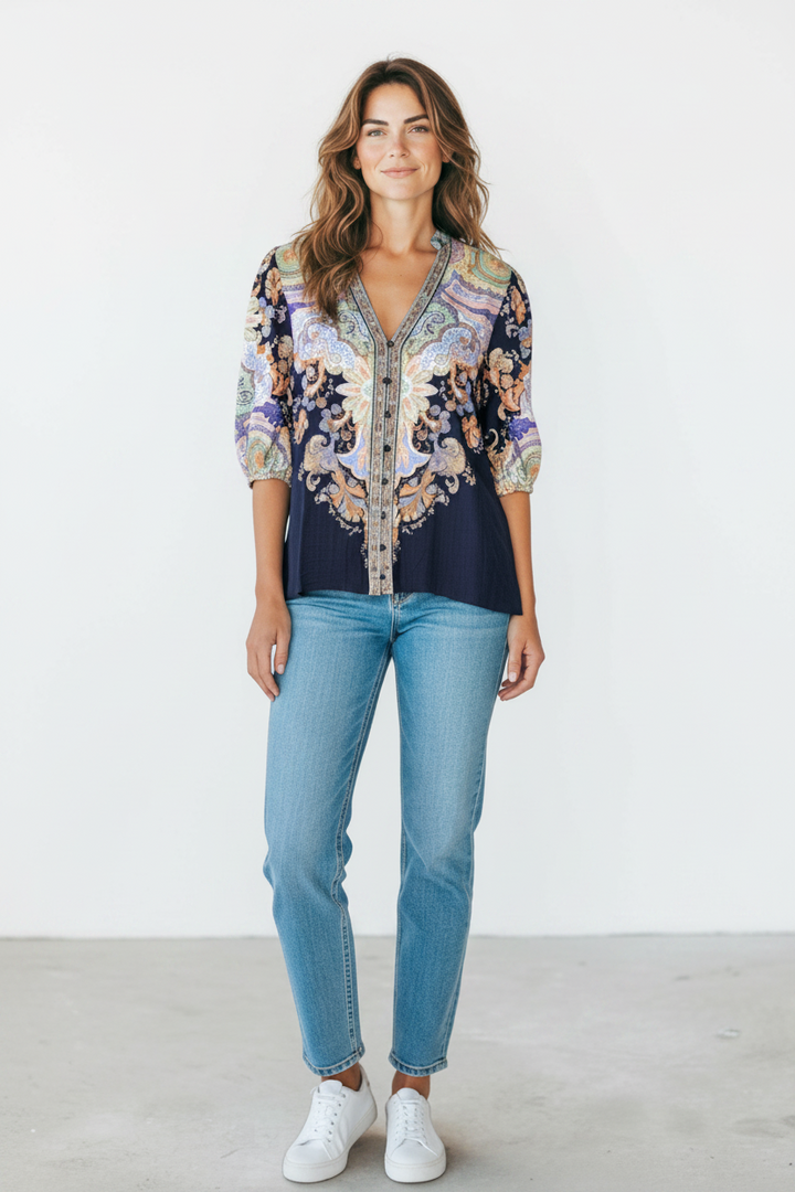 Georgina Embroidered Print Top
