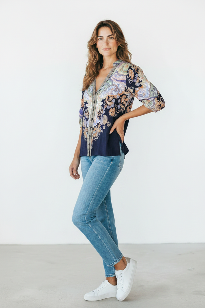 Georgina Embroidered Print Top