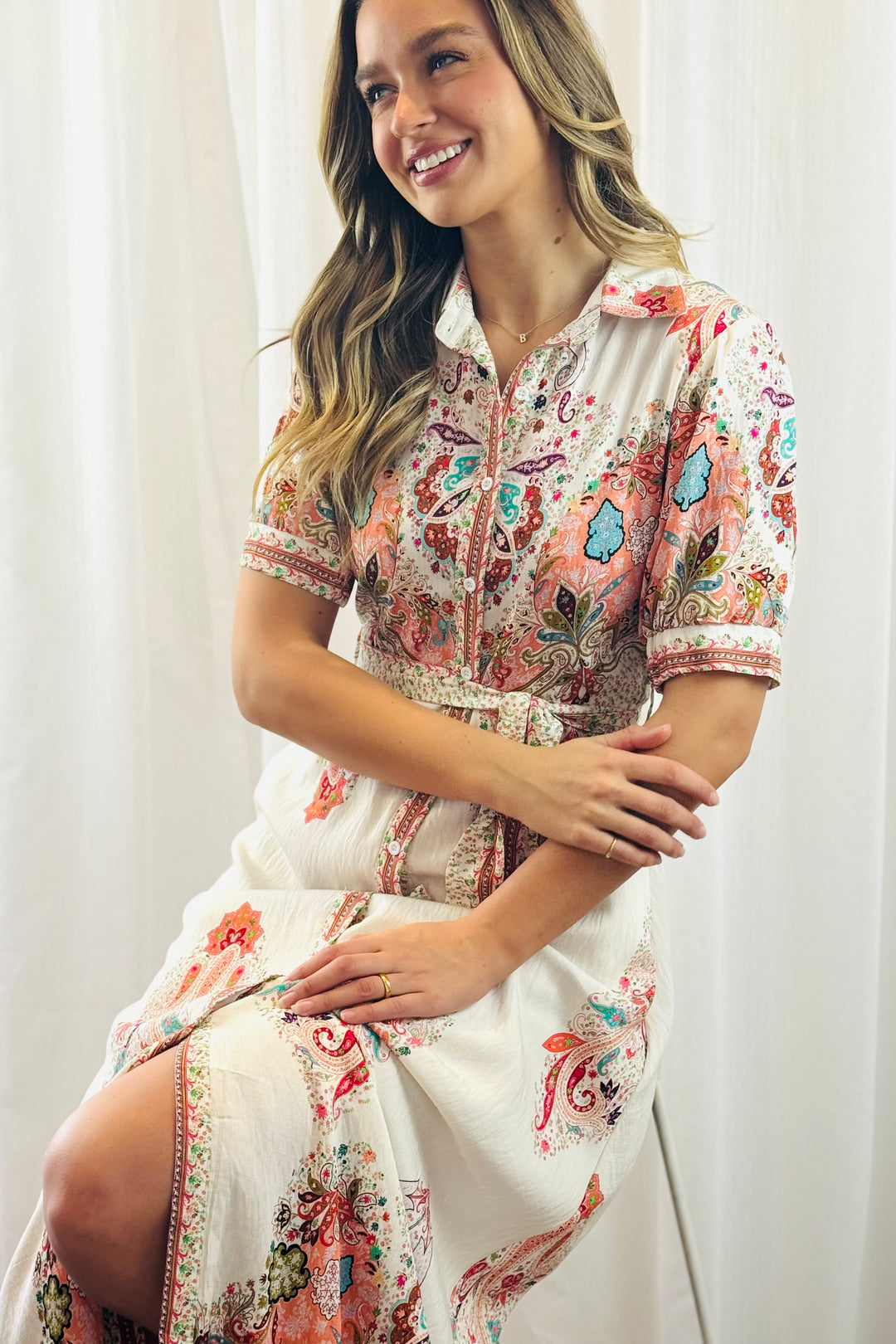 Gidget Embroidered Print Dress In Off White