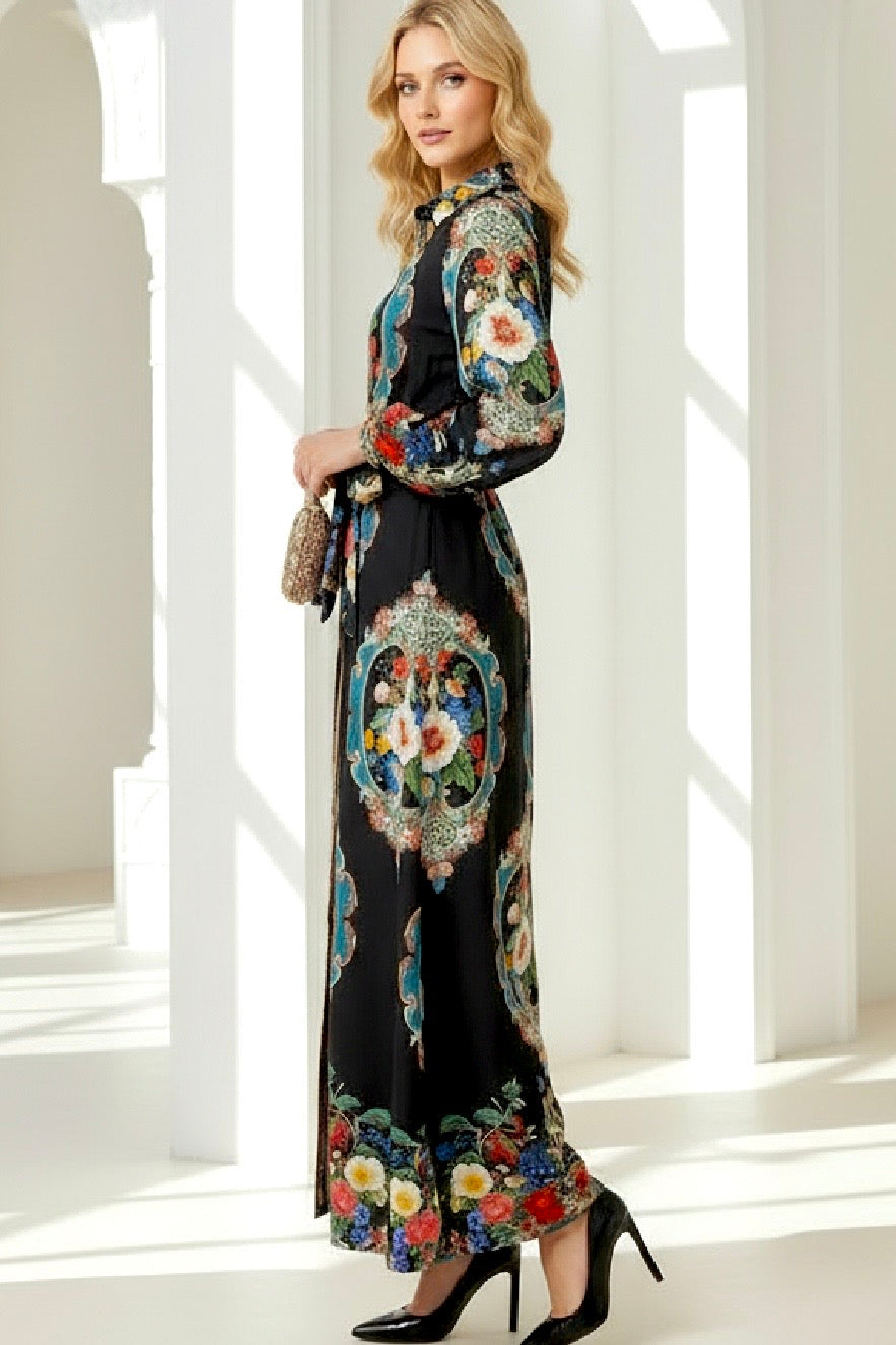 Alila Shirt Maxi Print Dress in Long Sleeve
