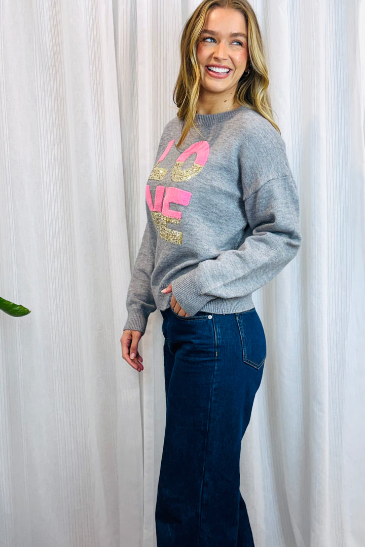 Nelly Love Sequin Detail Knit Top in Grey