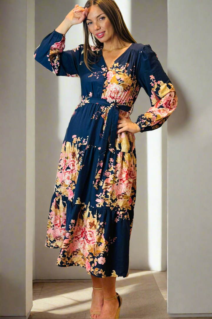 Zara Navy Floral Long Sleeve Dress