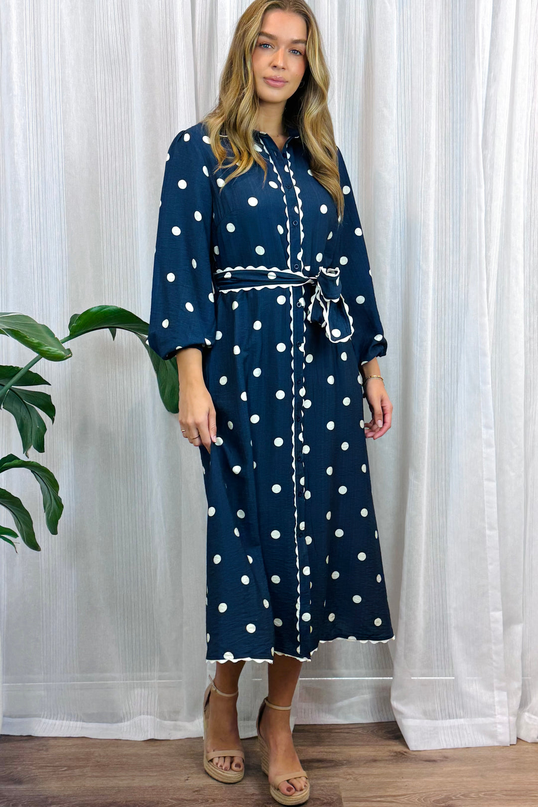 Shyla Polka Dot Long Sleeve in Navy