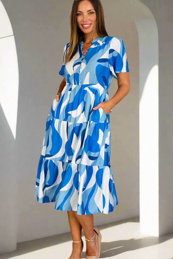 Bianca Blue and White Blue Multi Print Dress