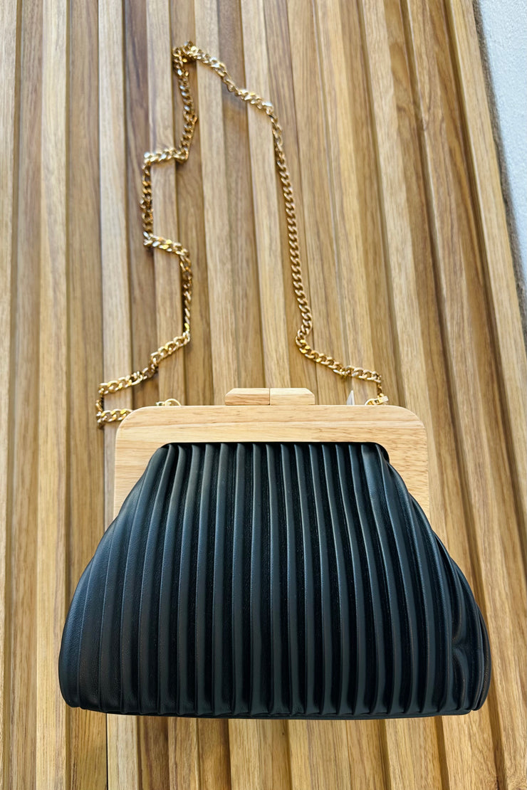 Emerson Crossbody Bag in Black and Wood