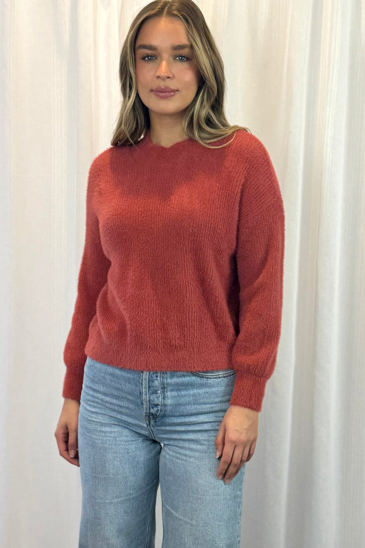 Jasmine Fluffy Knit in Burgundy