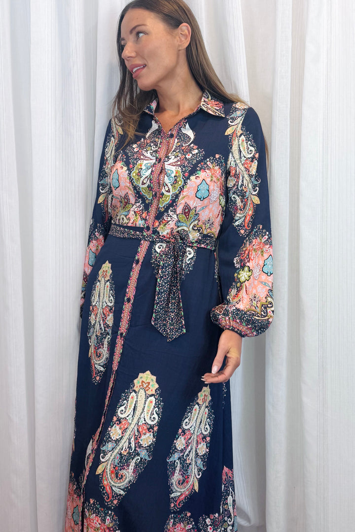 Gidget Long Sleeve Dress in Navy Multi Print