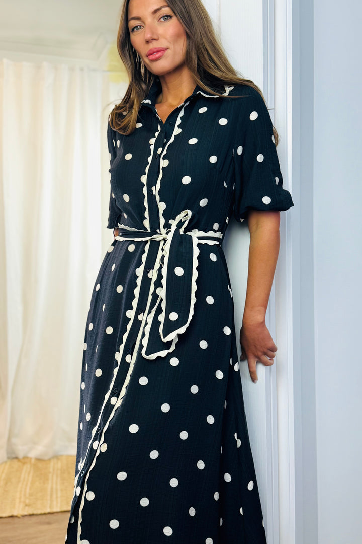 Shyla Black and Off White Polka Dot Dress