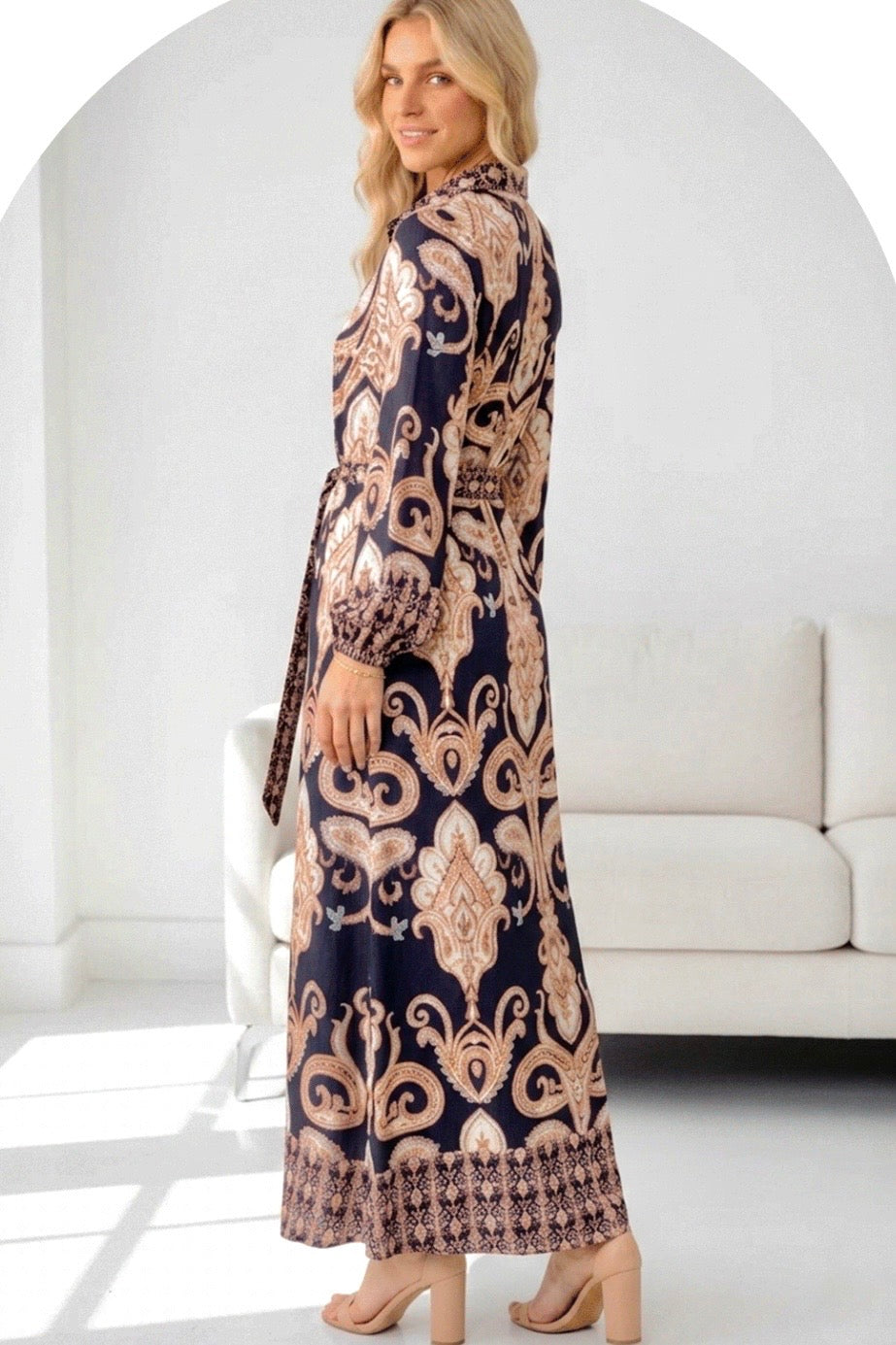Lennox Navy Print Maxi Shirt Dress