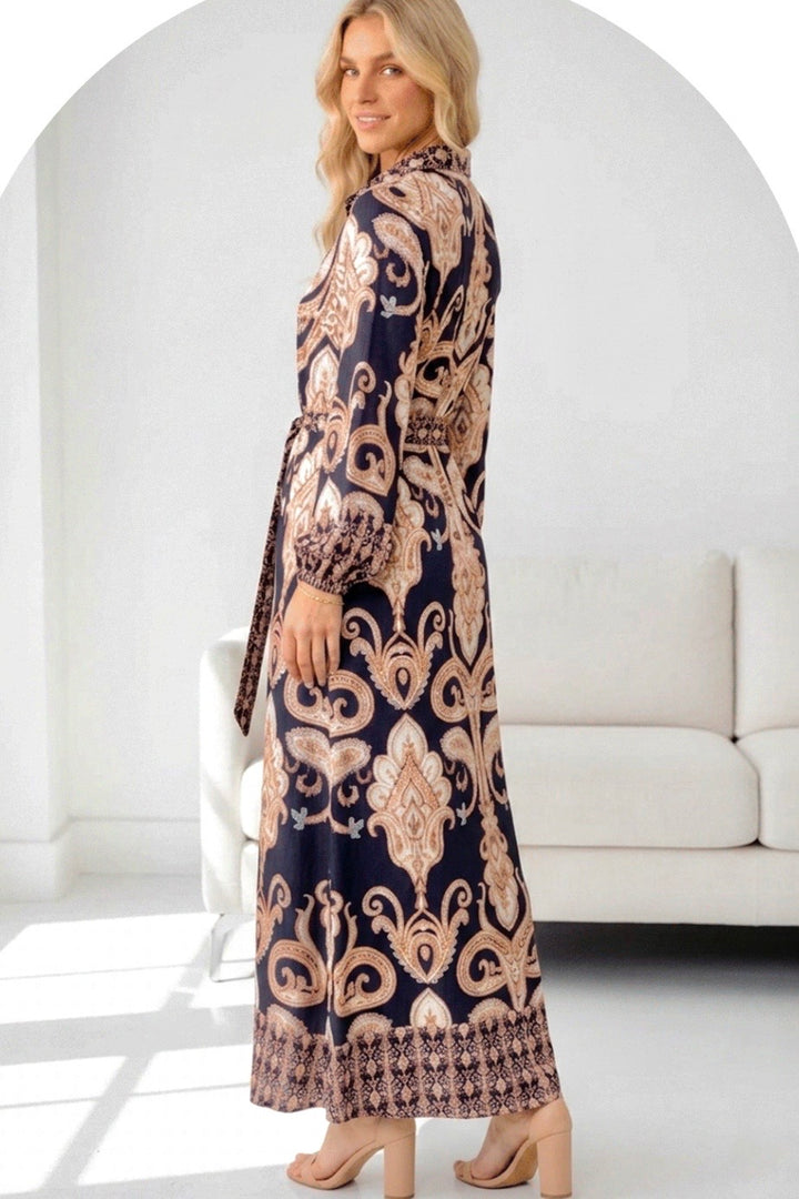 Lennox Navy Print Maxi Shirt Dress