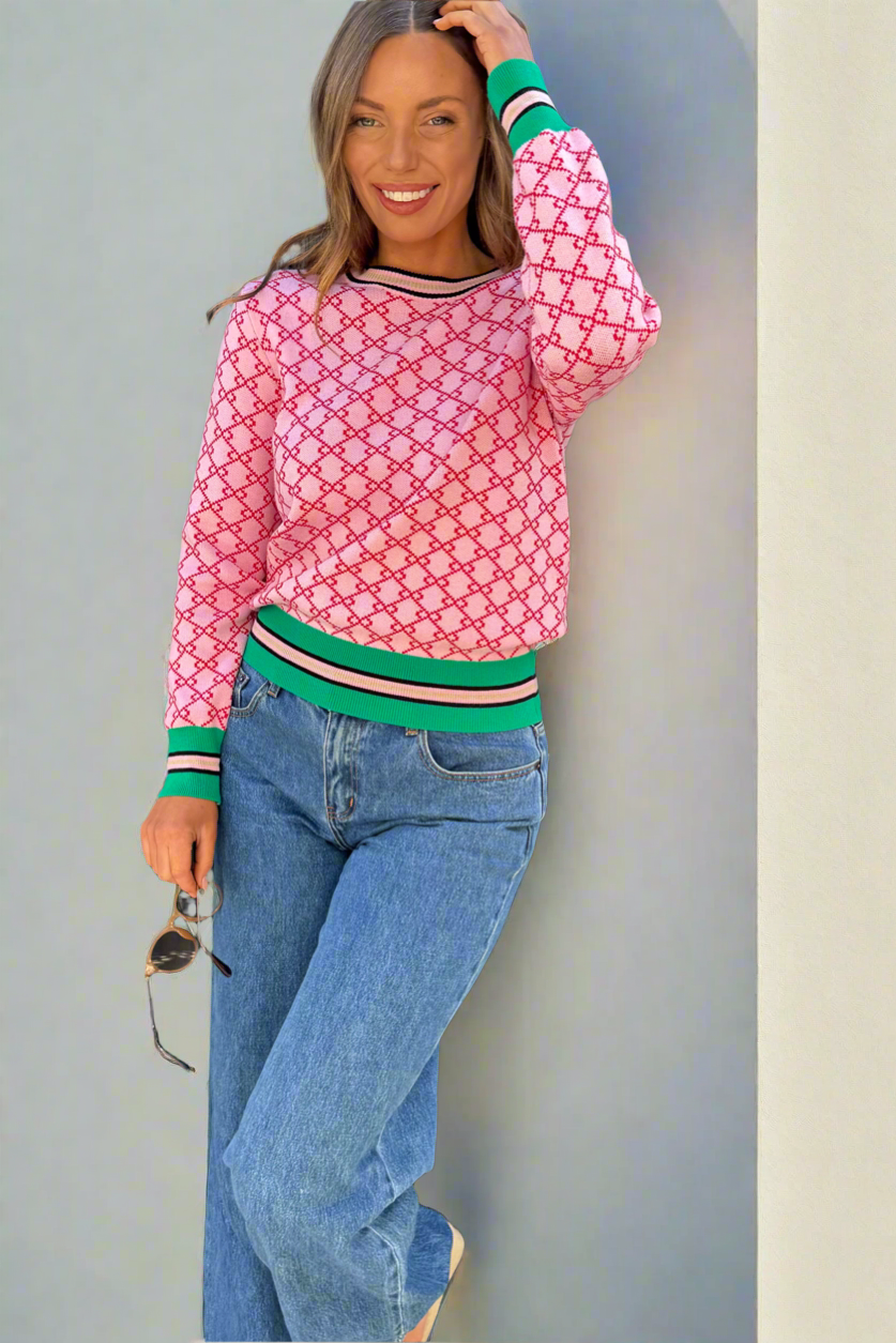Gina Pink Print Knit Top