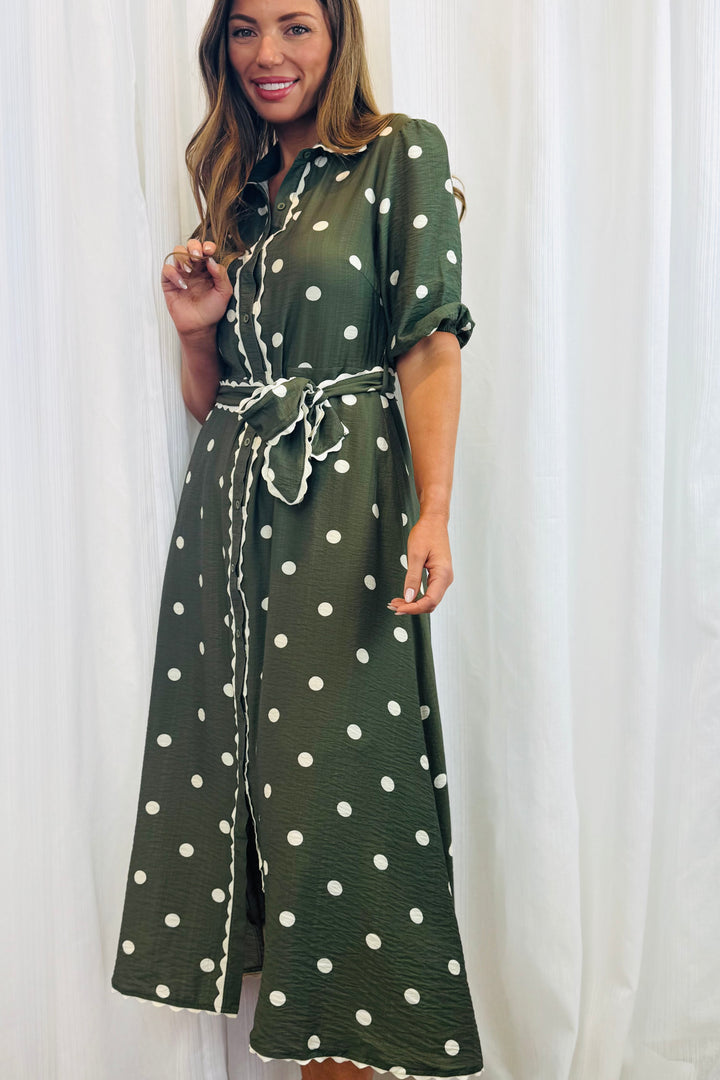 Shyla Polka Dot Dress in Khaki