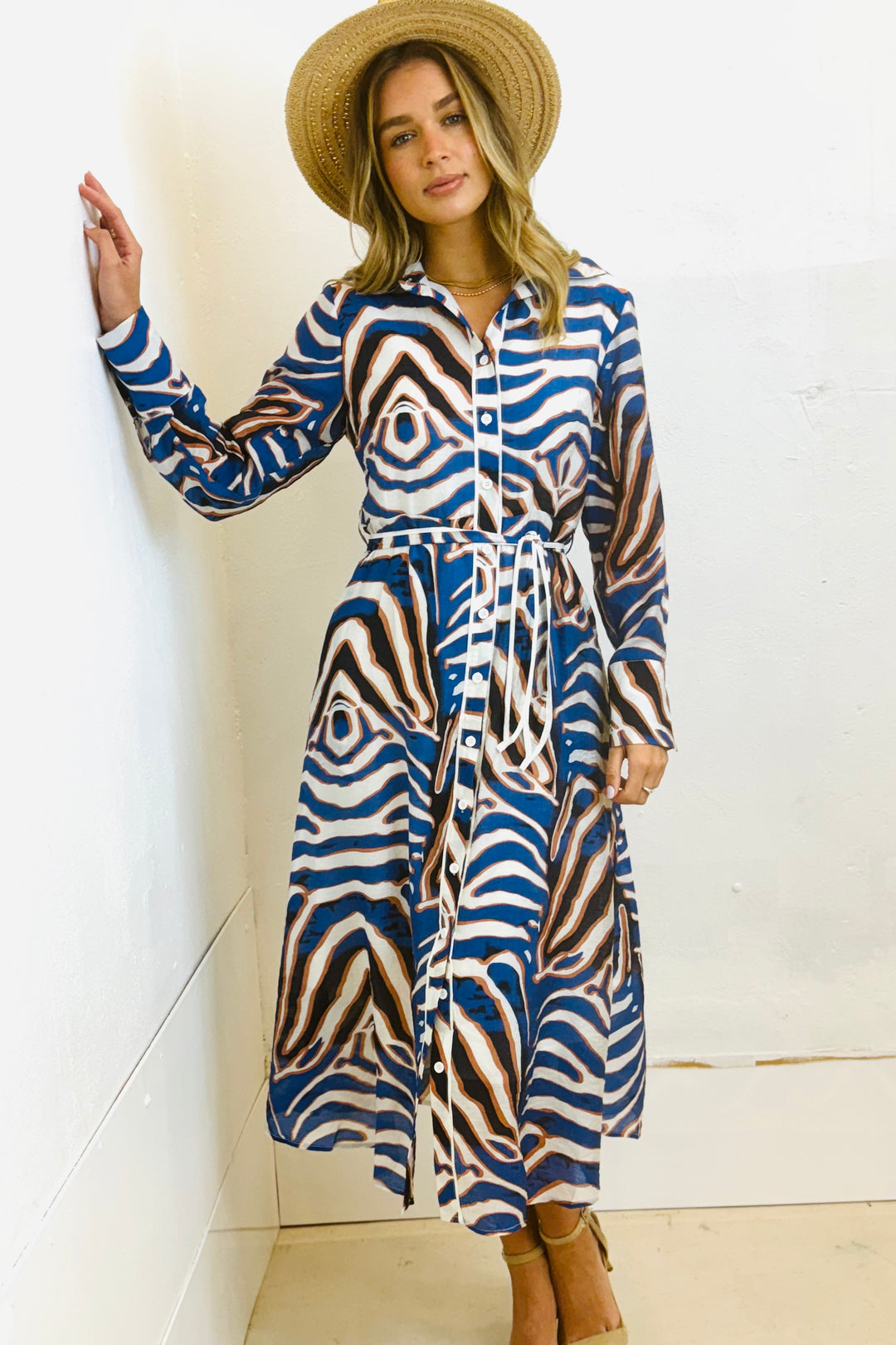 Allumbra Tiger Shirt Dress in Blue Print