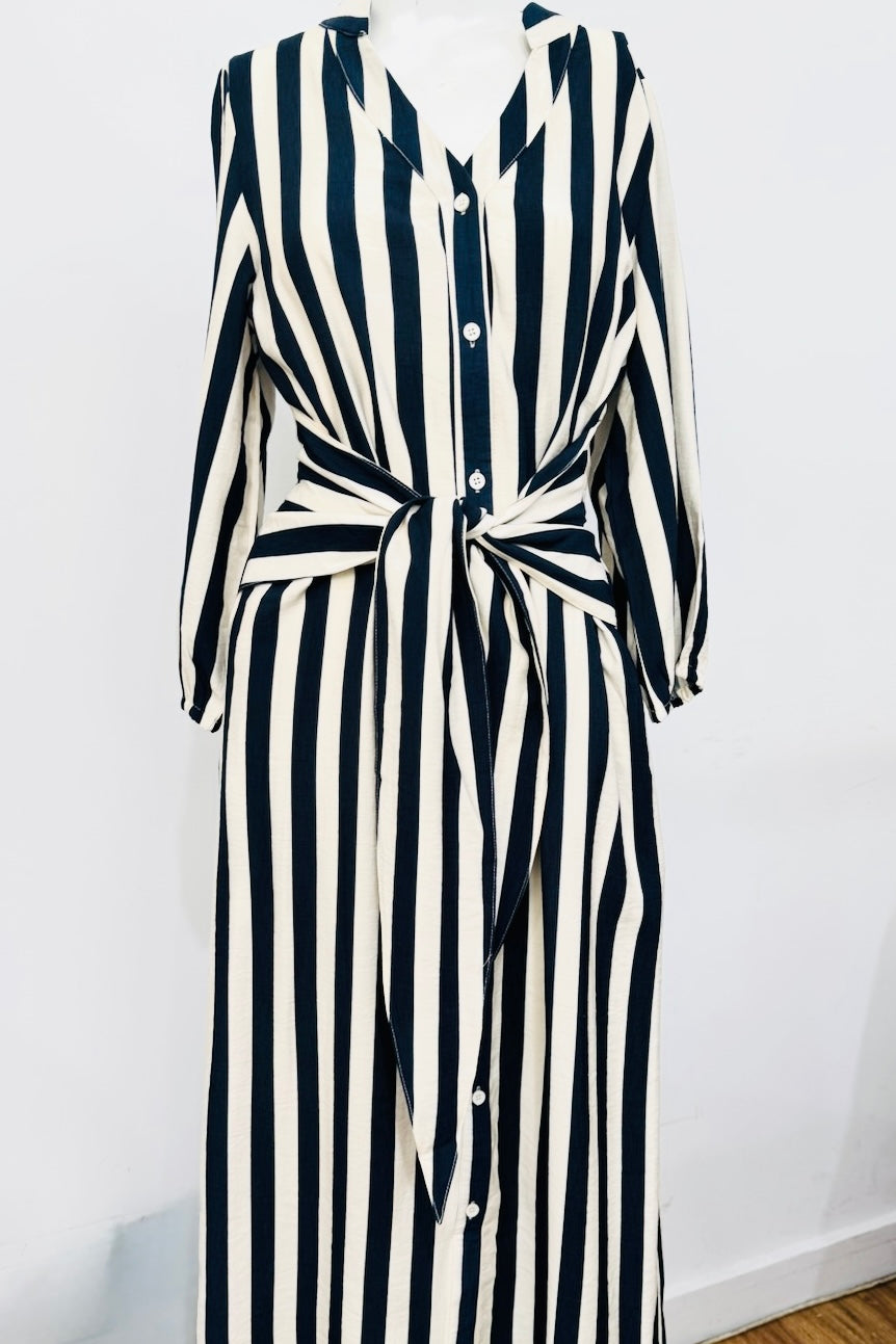 Bronte Navy and Off White Stripe Dress