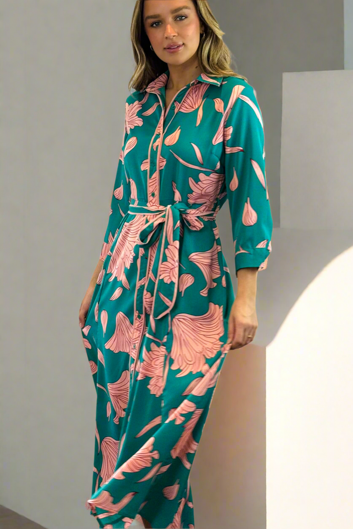 Martina Green and Pink Print Midi Dress