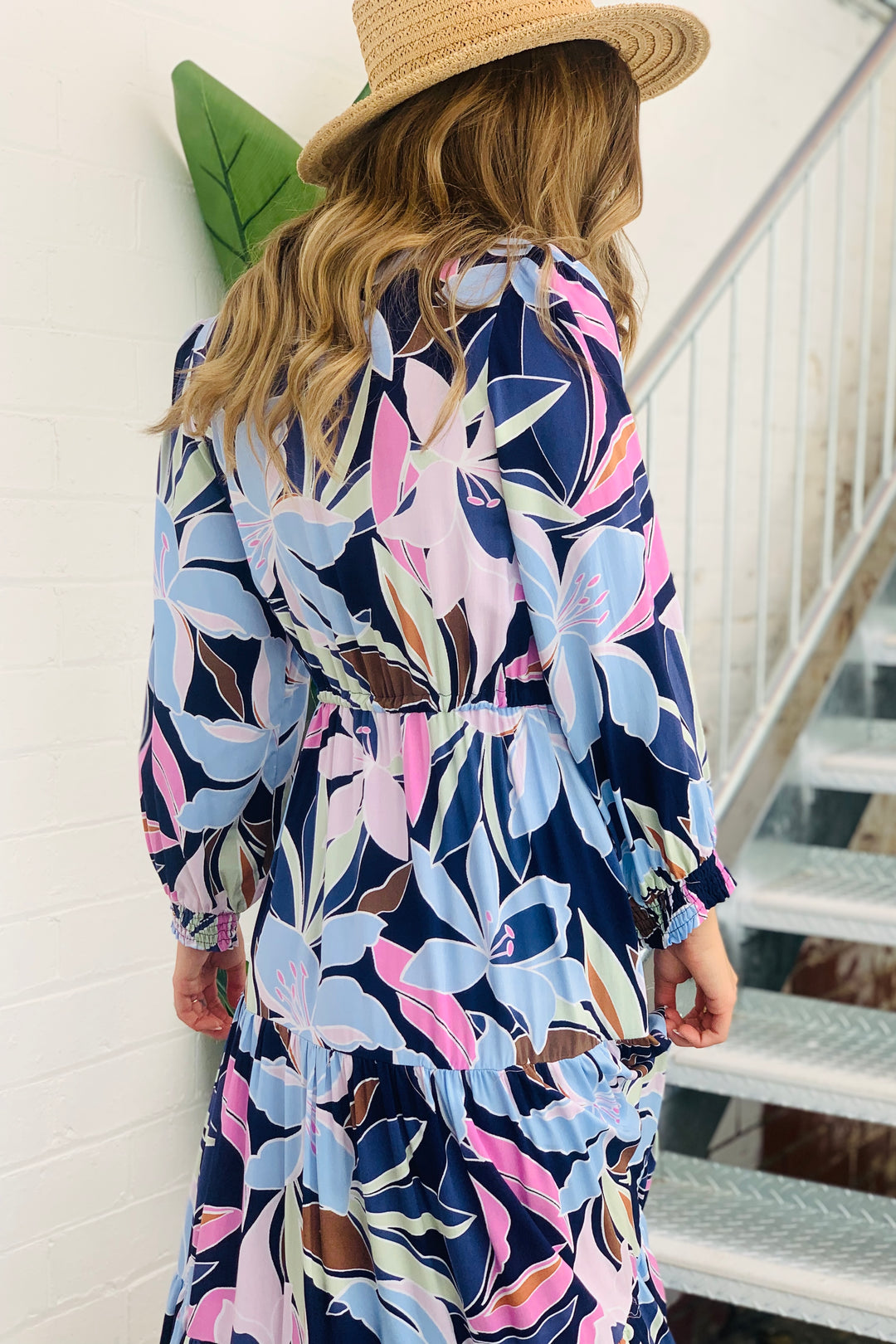 Willow Long Sleeve Maxi Dress in Blue Tone Print