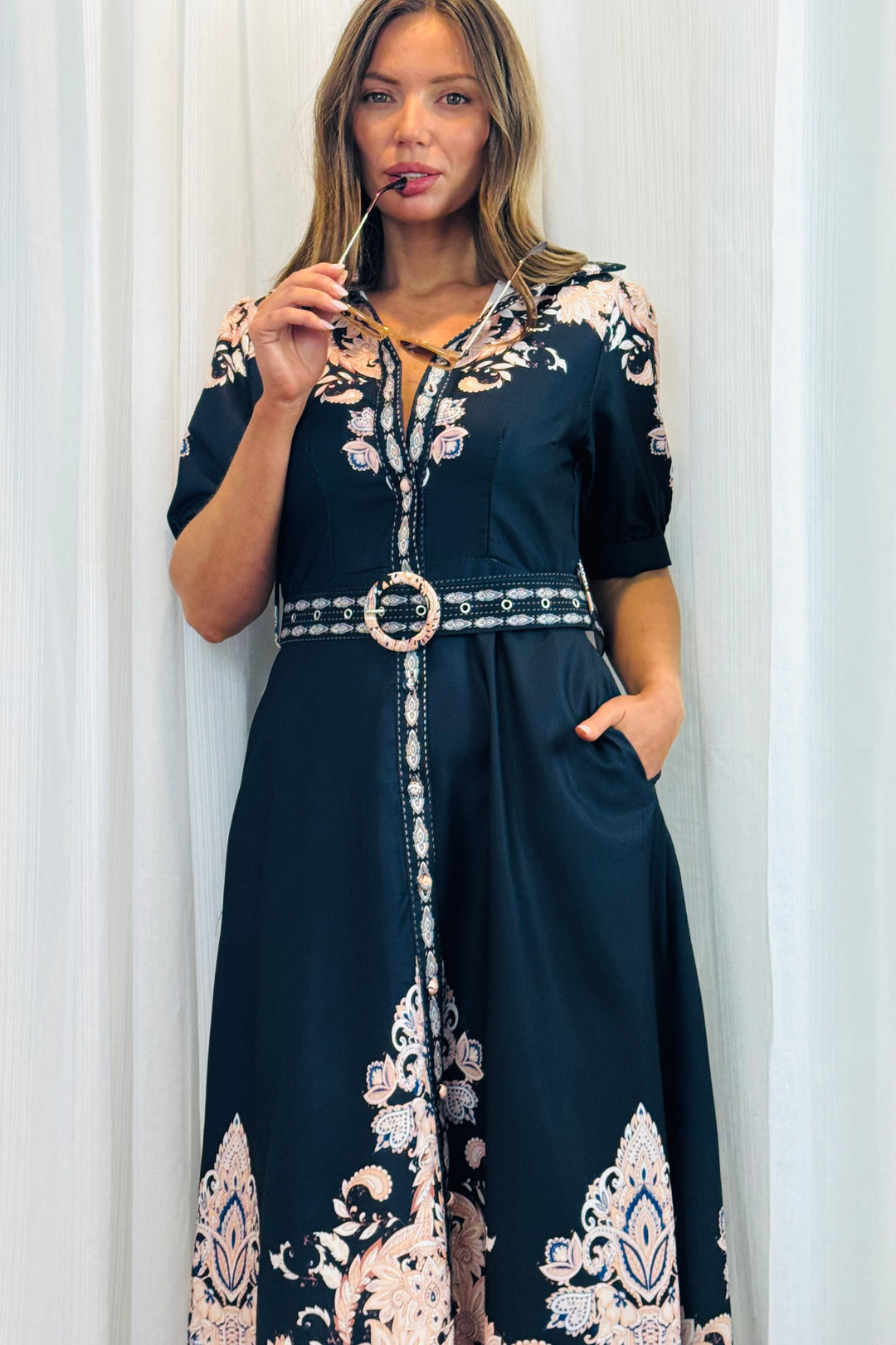 Georgia Black Maxi Dress With Embroidered Print