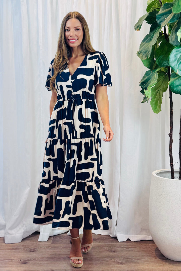 Santorini In Nude and Navy Print