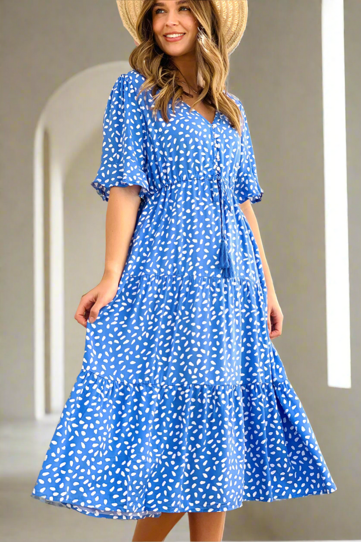 Jeannie Midi Spot Dress In Powder Blue