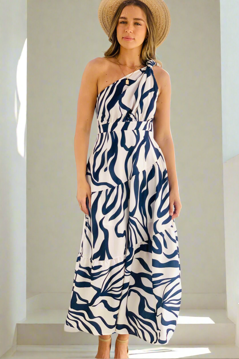 Sephora Midi Dress in Navy and and Winter  white  Tiger Print