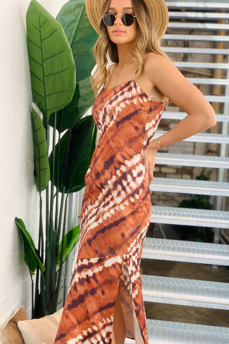 Mila Tye Dye Singlet Midi Dress in Orange
