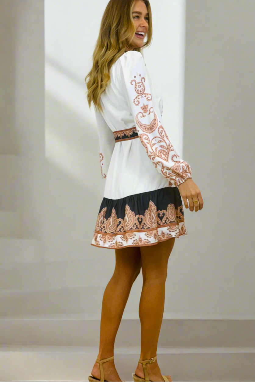 Bonnie Shirt Dress with Embroidery in White and Navy Print - Back in Stock