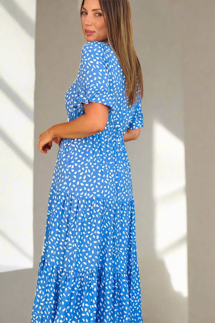 Jeannie Midi Spot Dress In Powder Blue