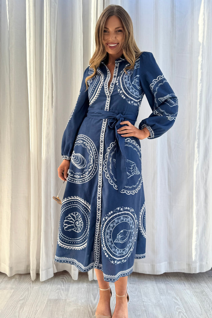 Jada Navy Print Shirt Dress