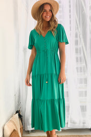 Santorini Short Sleeve Midi Dress in Green