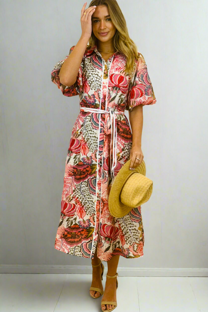 Leah Floral Print Shirt Dress