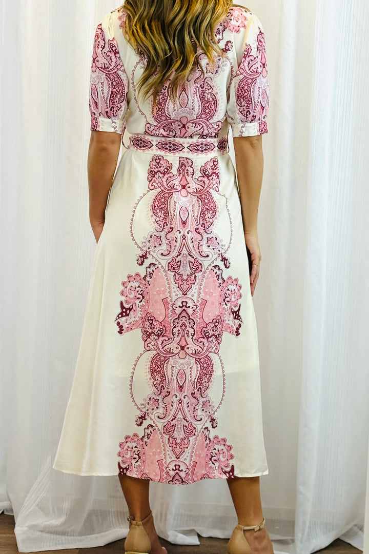 Eden Off White Dress With Pink Embroidered Print
