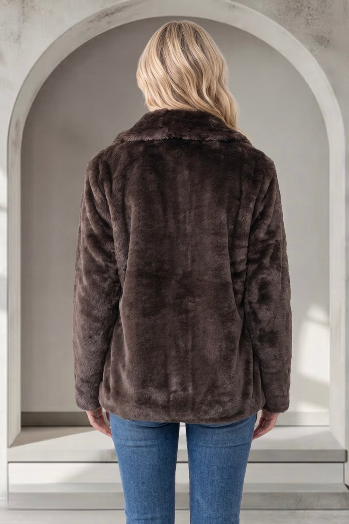 Kayla Faux Fur Jacket in New Chocolate colour