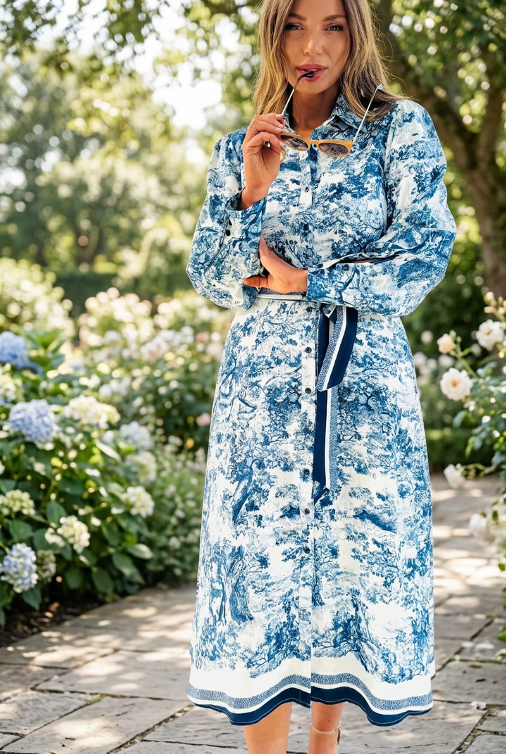 April Print Midi Dress long sleeve