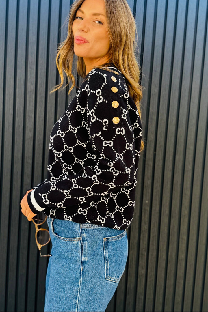 Harvie Knit Jumper in Black and White
