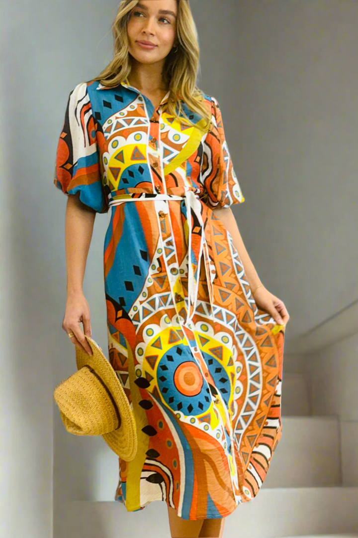 Leah Shirt Dress In Multi Colourful  Print