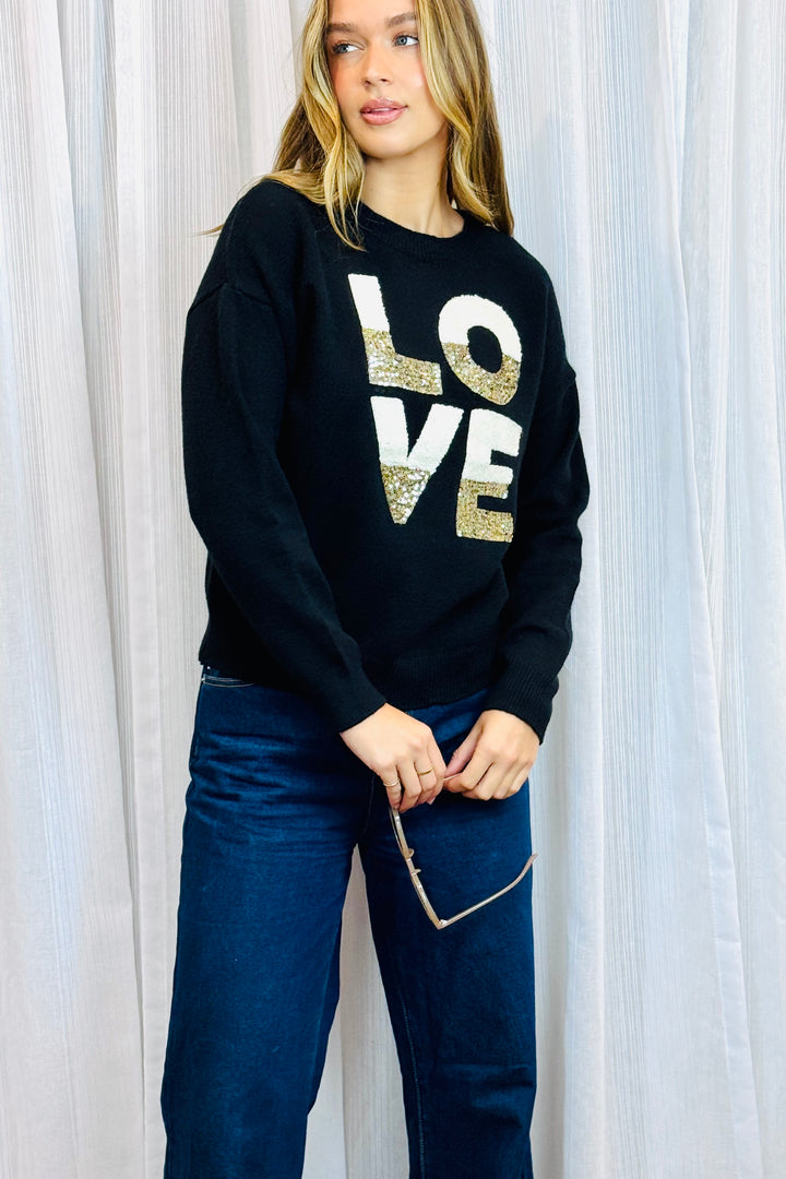 Nelly Love Sequin Detail Knit Top in Black