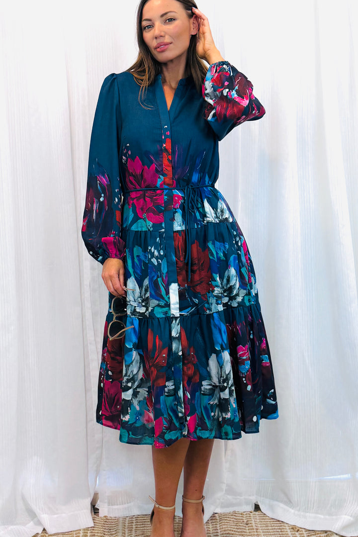 Messina Navy Multi Print Midi Dress