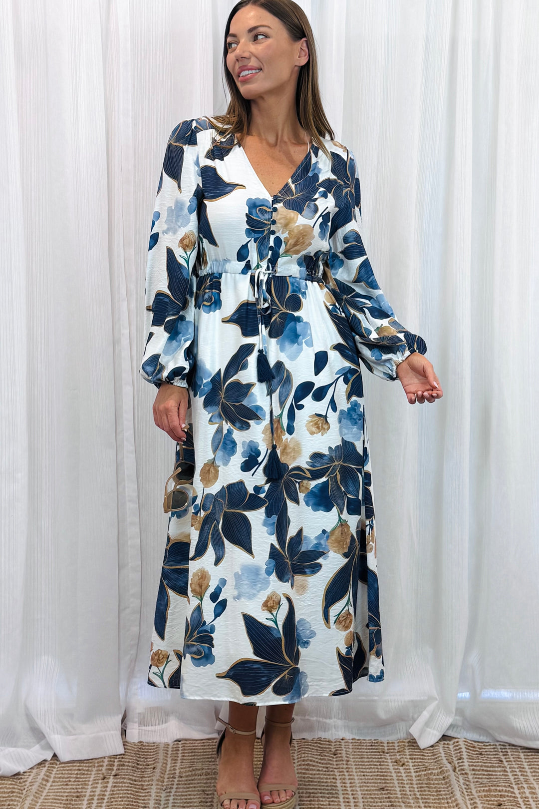 Yolanda Drawstring Multi Print Dress