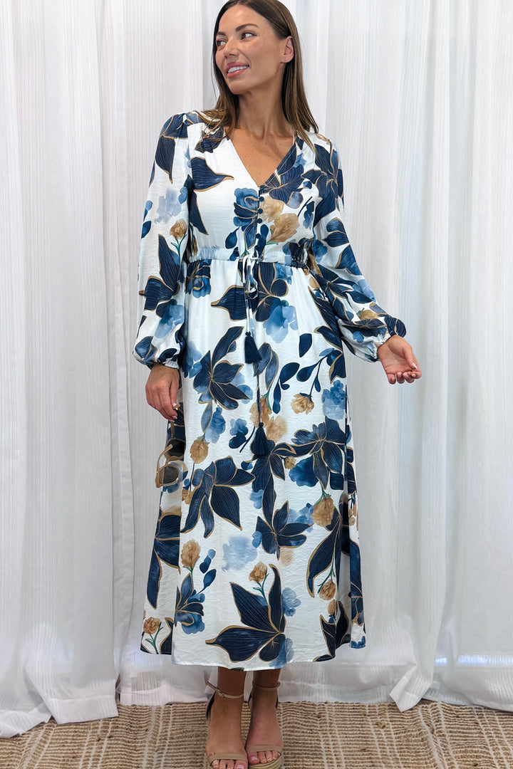 Yolanda Drawstring Multi Print Dress